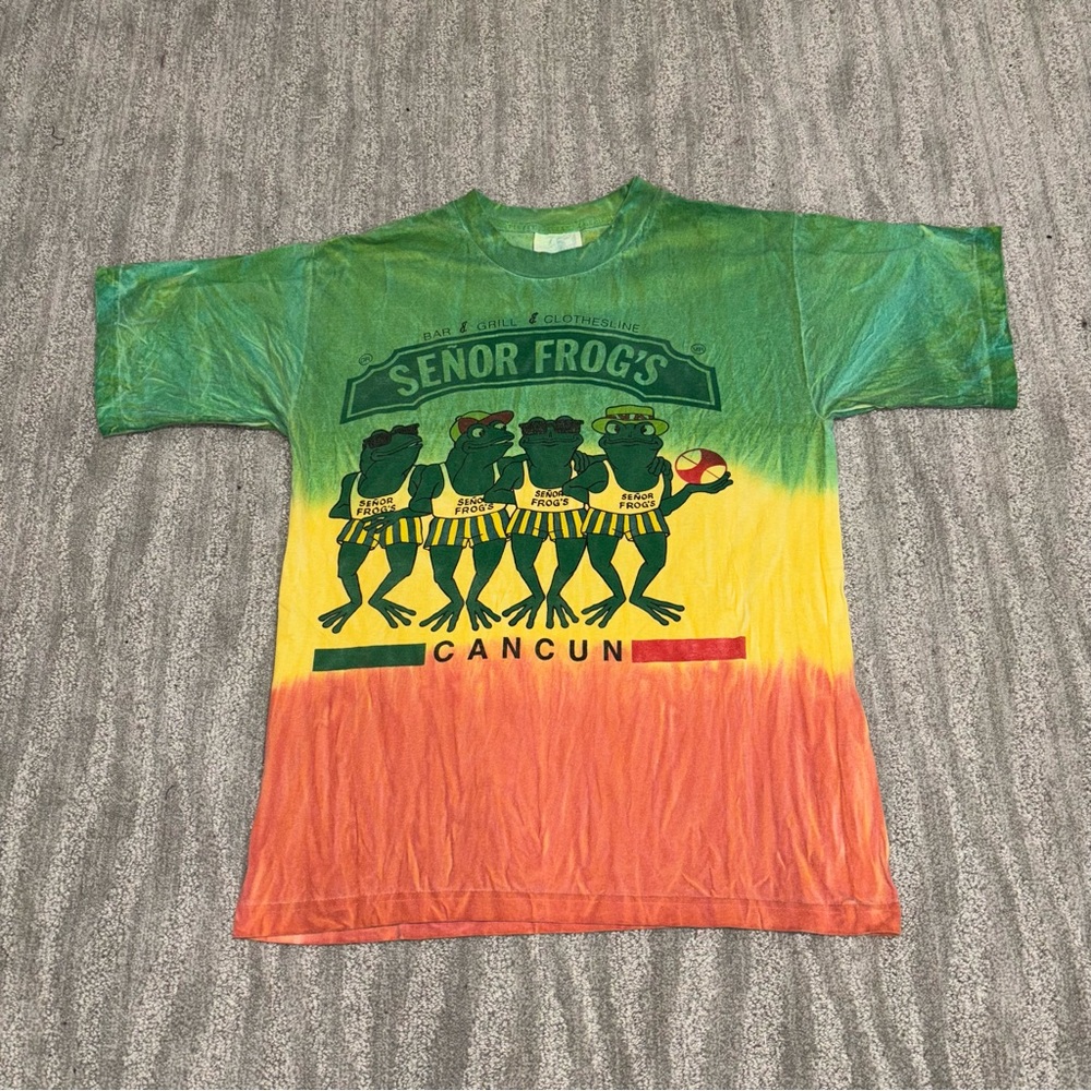 VTG Senor Frog’s Cancun Tie Dye T-Shirt Double Sided Yazbek Brand Men’s Sz M